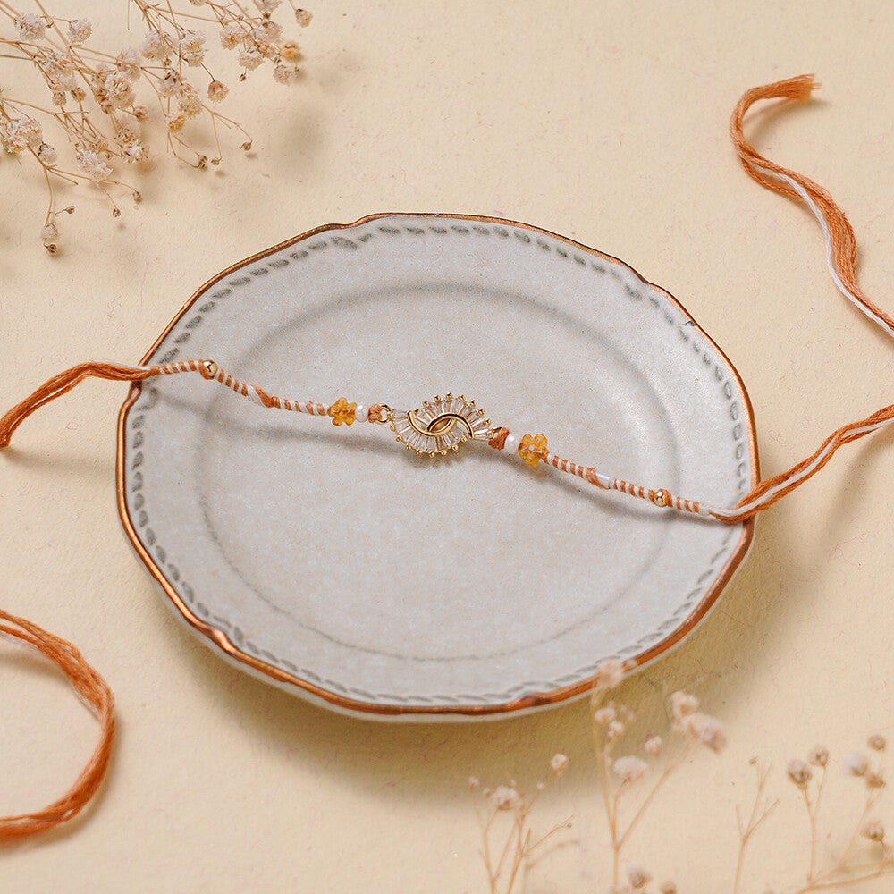 Madhoor Crystal Rakhi Brown White 1 Piece
