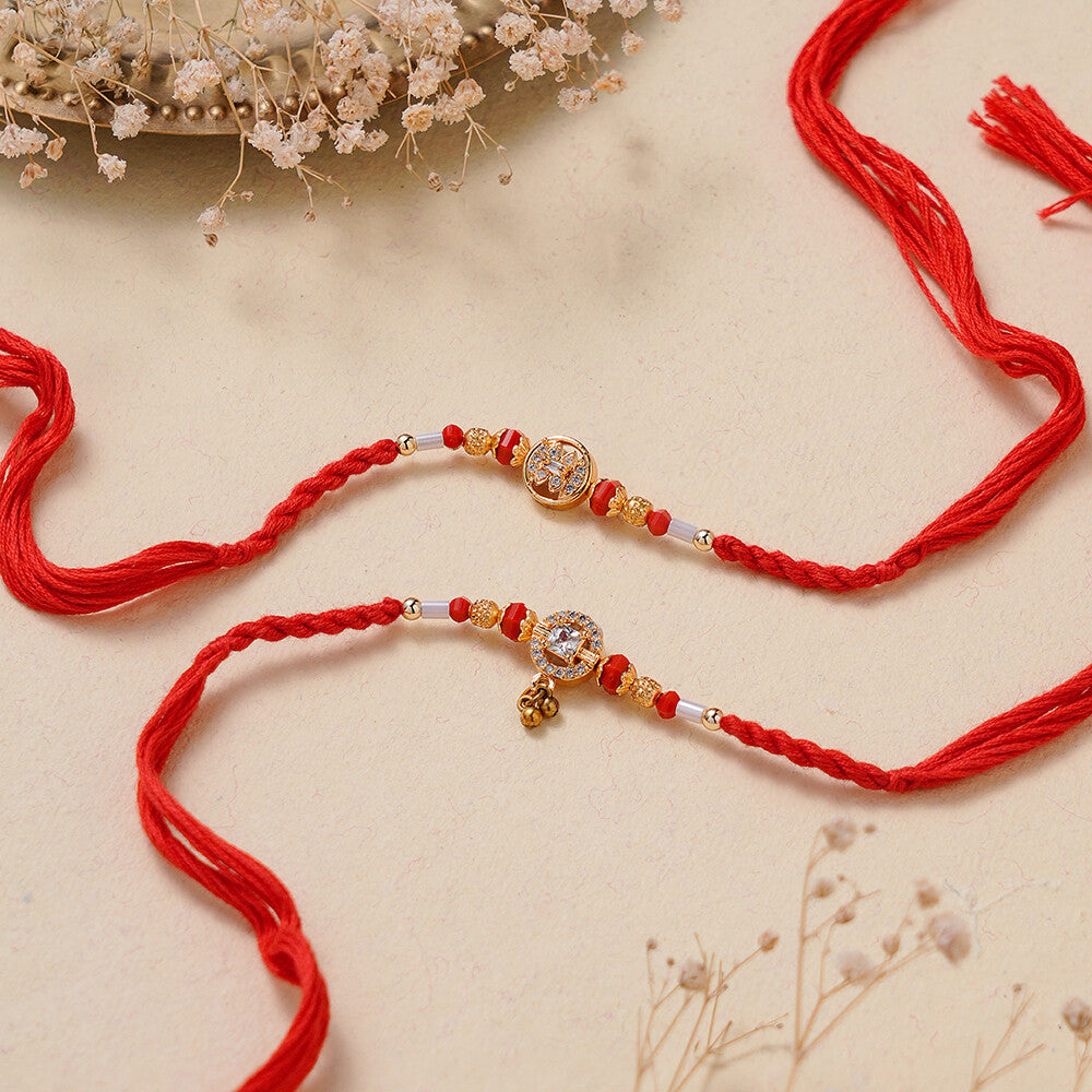 Madhoor Crystal Rakhi Red 2-Piece Set