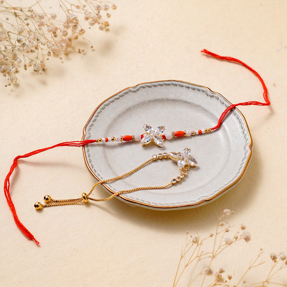Madhoor Crystal Bead Rakhi Gold-Tone Set of 2