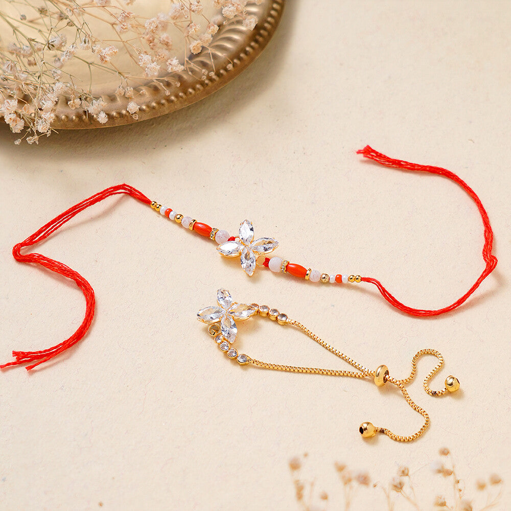 Madhoor Crystal Bead Rakhi Gold-Tone Set of 2