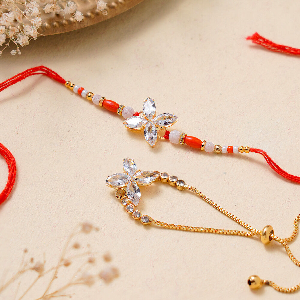 Madhoor Crystal Bead Rakhi Gold-Tone Set of 2