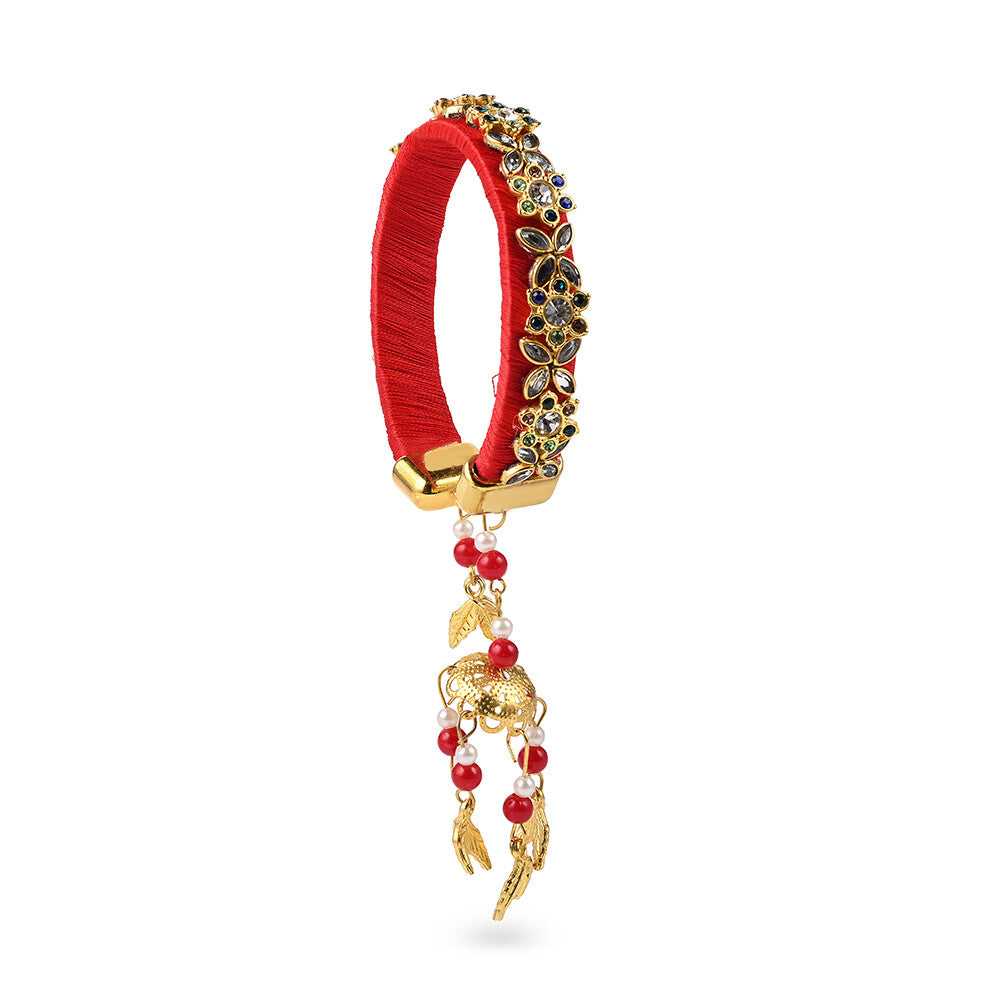 Madhoor Kundan Jhumka Lumba Rakhi Red 1 Piece