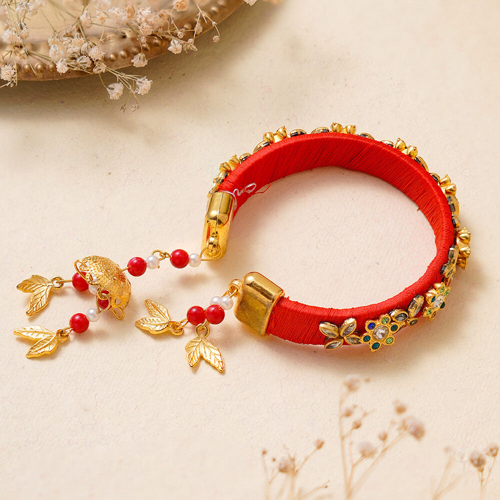 Madhoor Kundan Jhumka Lumba Rakhi Red 1 Piece