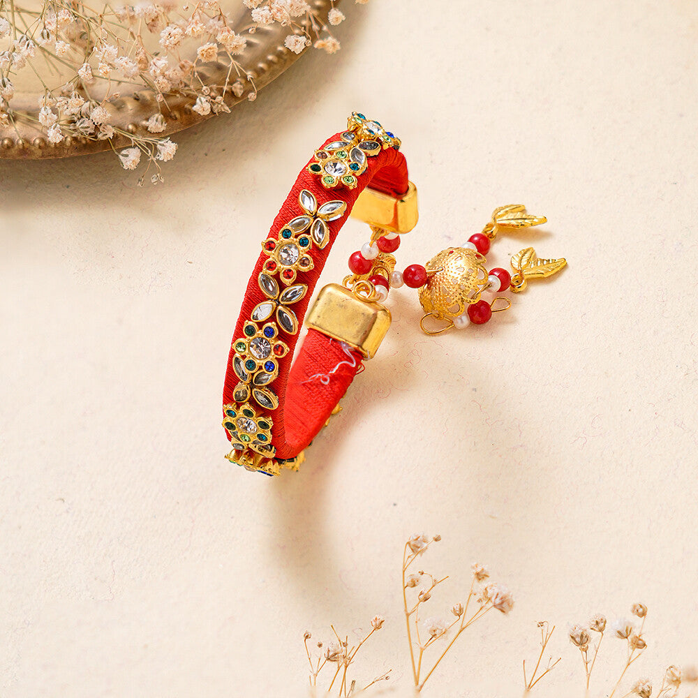 Madhoor Kundan Jhumka Lumba Rakhi Red 1 Piece