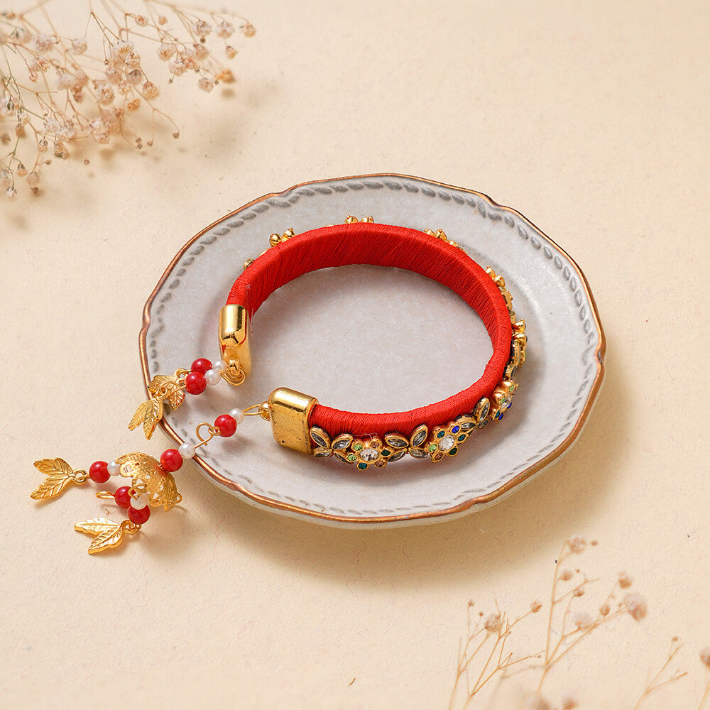 Madhoor Kundan Jhumka Lumba Rakhi Red 1 Piece