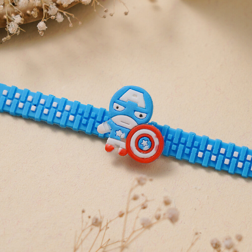 Madhoor Captain America Zipper Kids Rakhi Blue 1 Piece