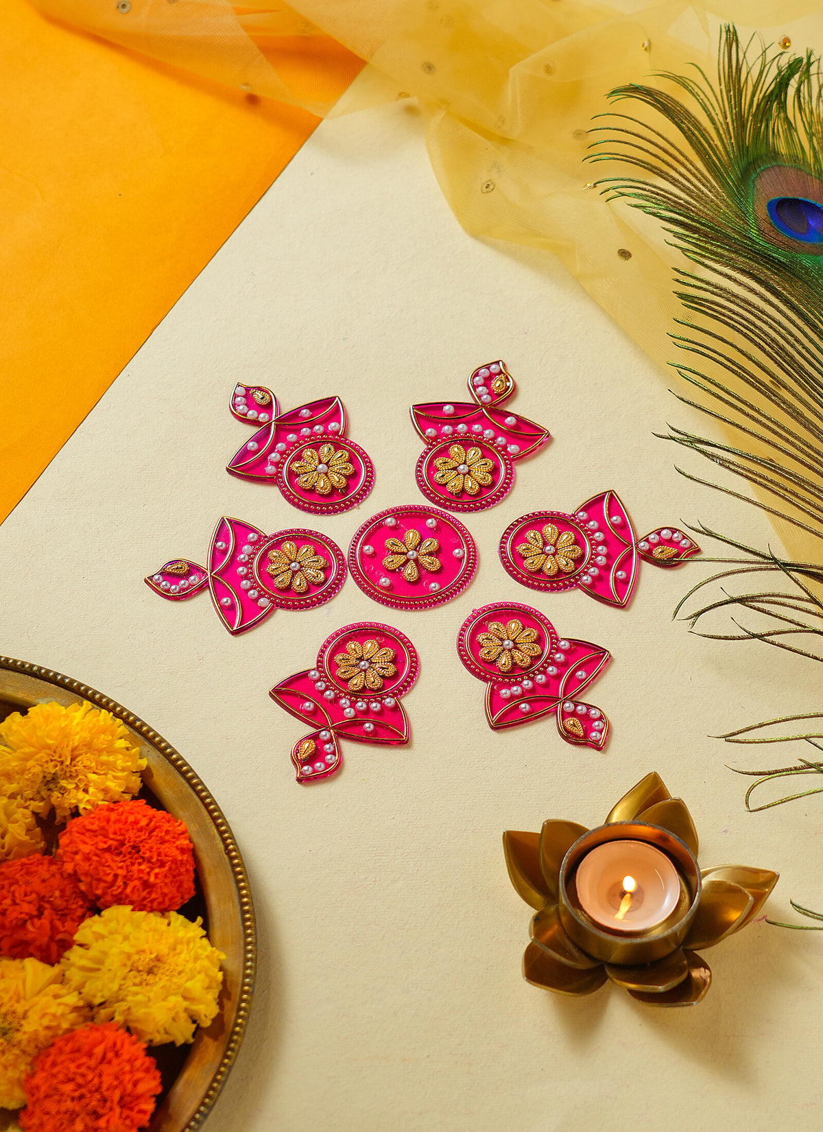Madhoor Flower Rangoli Pink 1 Set