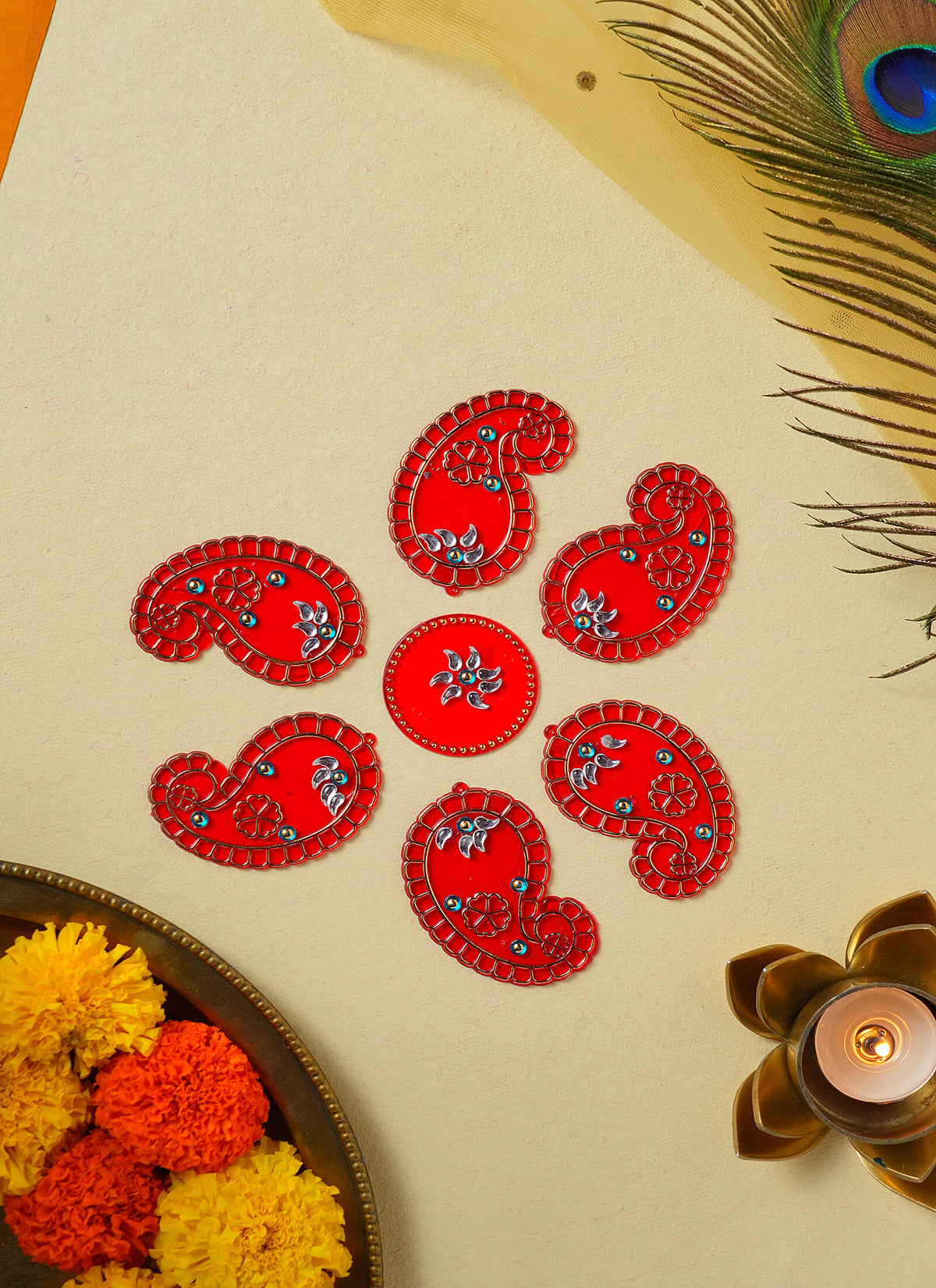 Madhoor Peacock Rangoli Red 1 Set