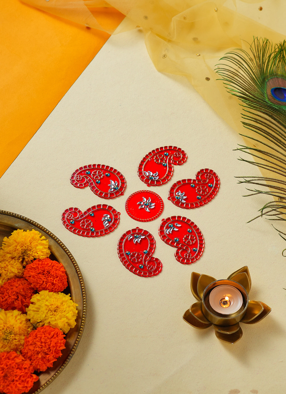 Madhoor Peacock Rangoli Red 1 Set