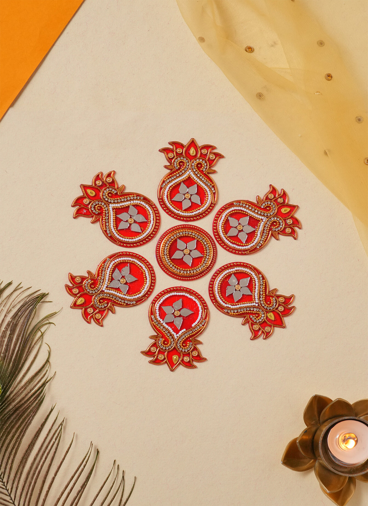 Madhoor Flower Rangoli Red 1 Set