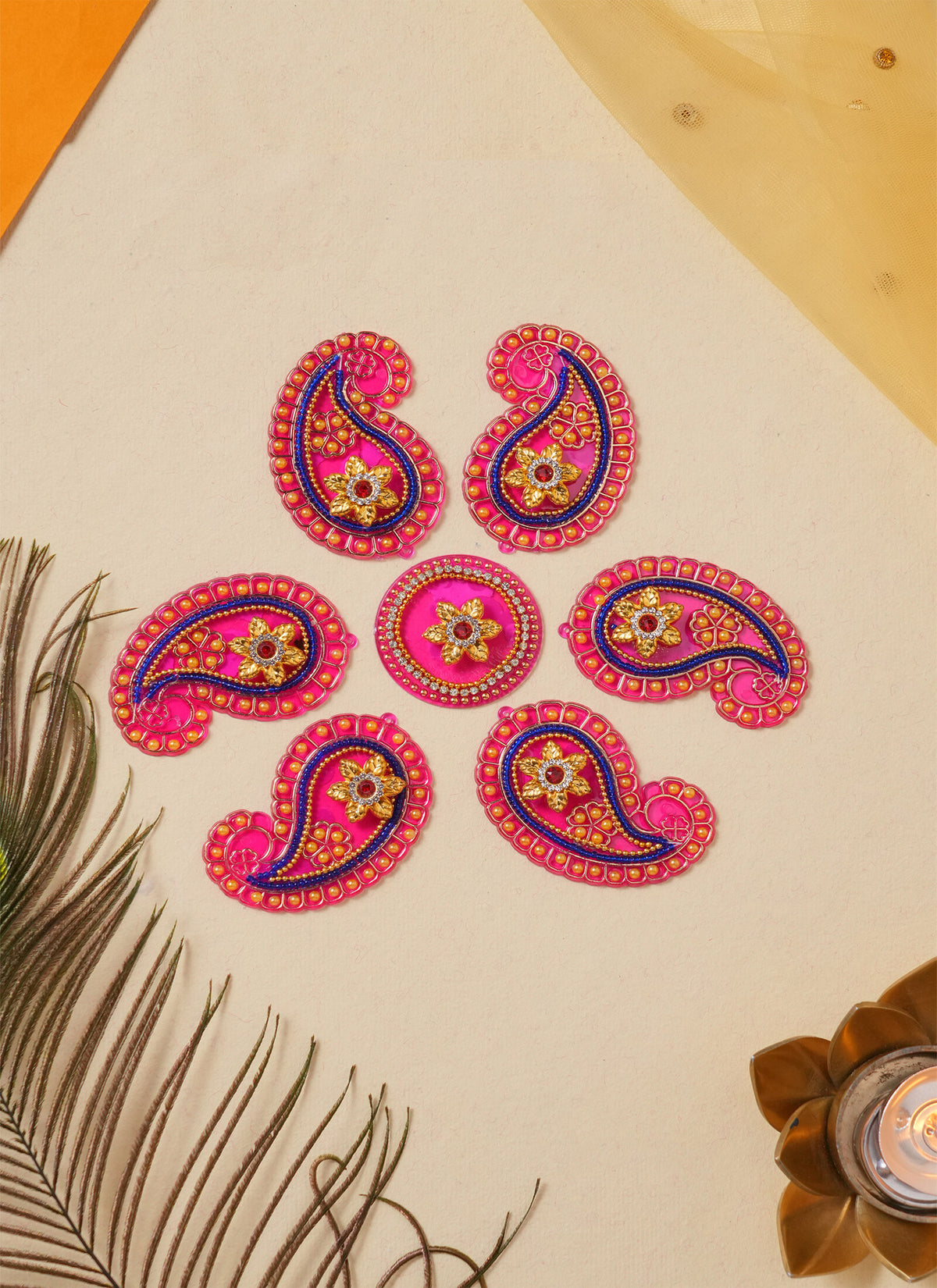 Madhoor Peacock Rangoli Rani Pink 1 Set