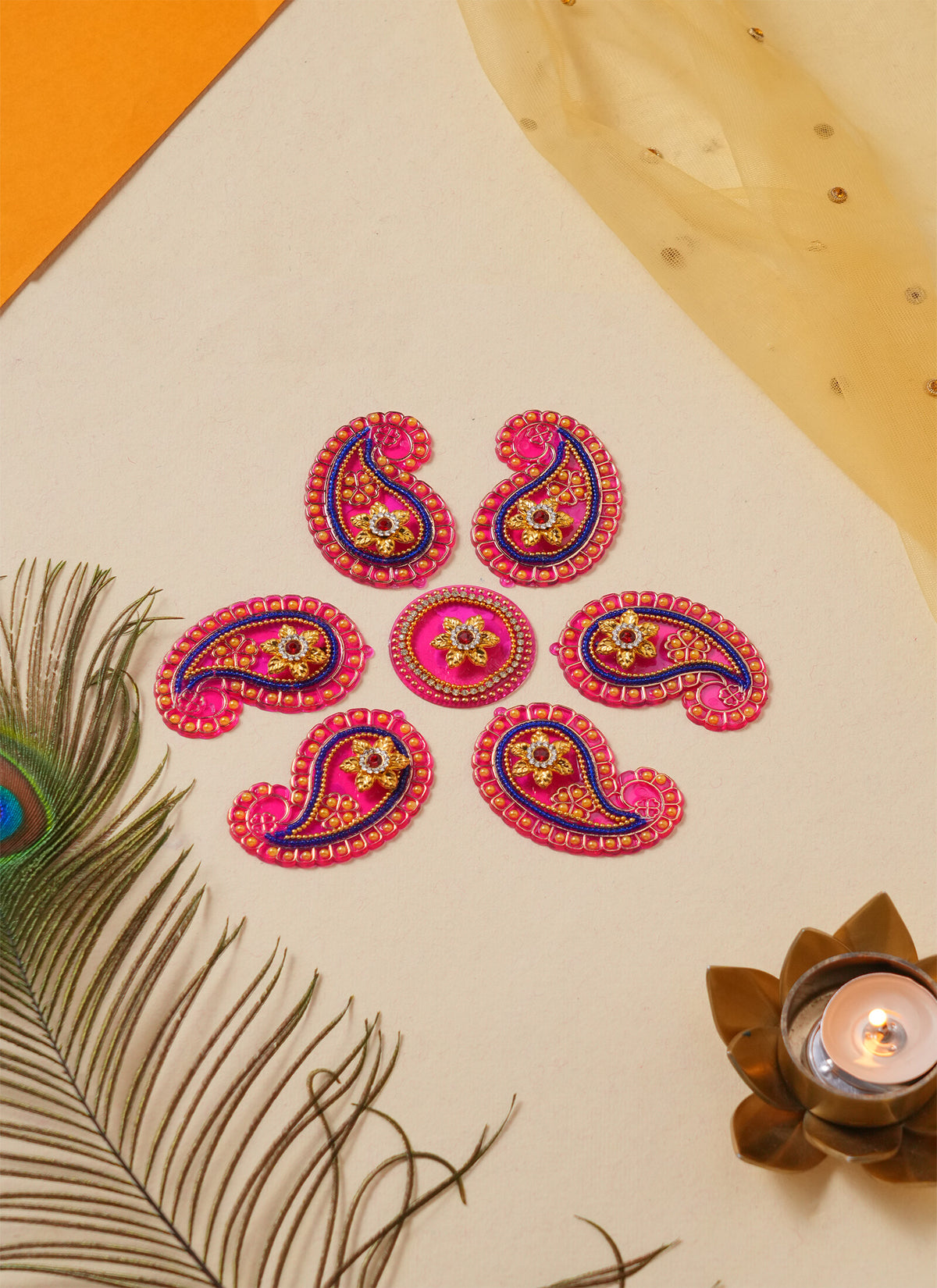 Madhoor Peacock Rangoli Rani Pink 1 Set