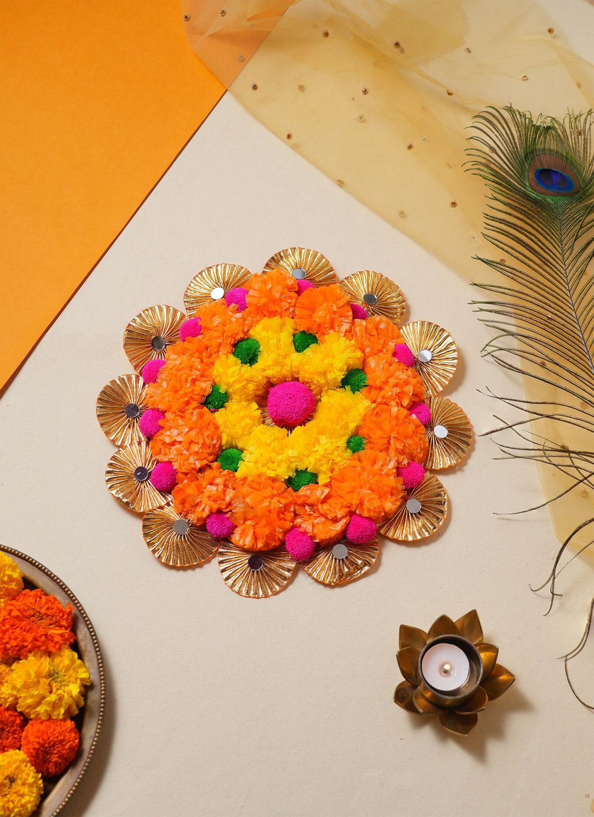 Madhoor Marigold Rangoli Pink Orange Yellow 1 Piece