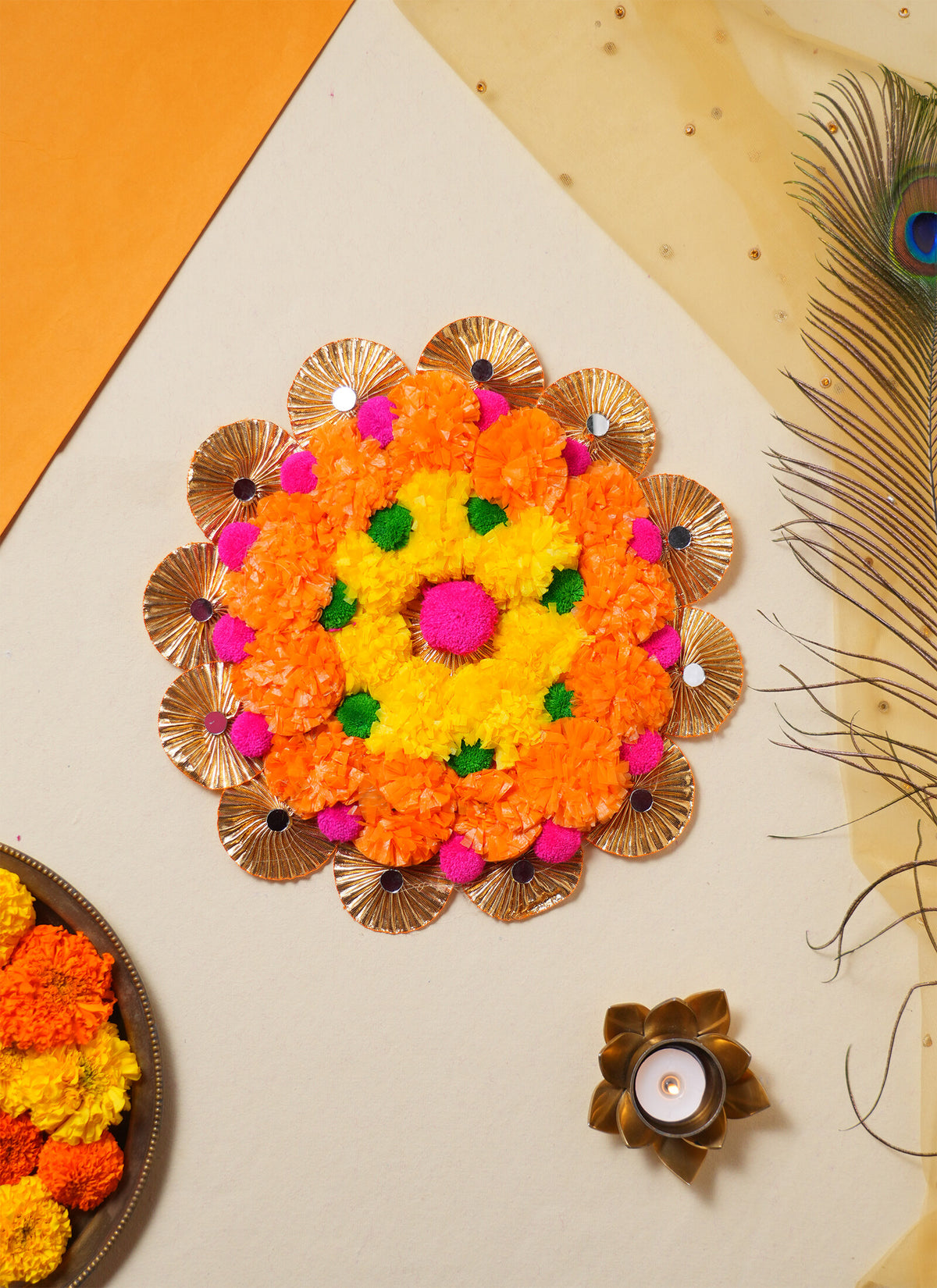 Madhoor Marigold Rangoli Pink Orange Yellow 1 Piece
