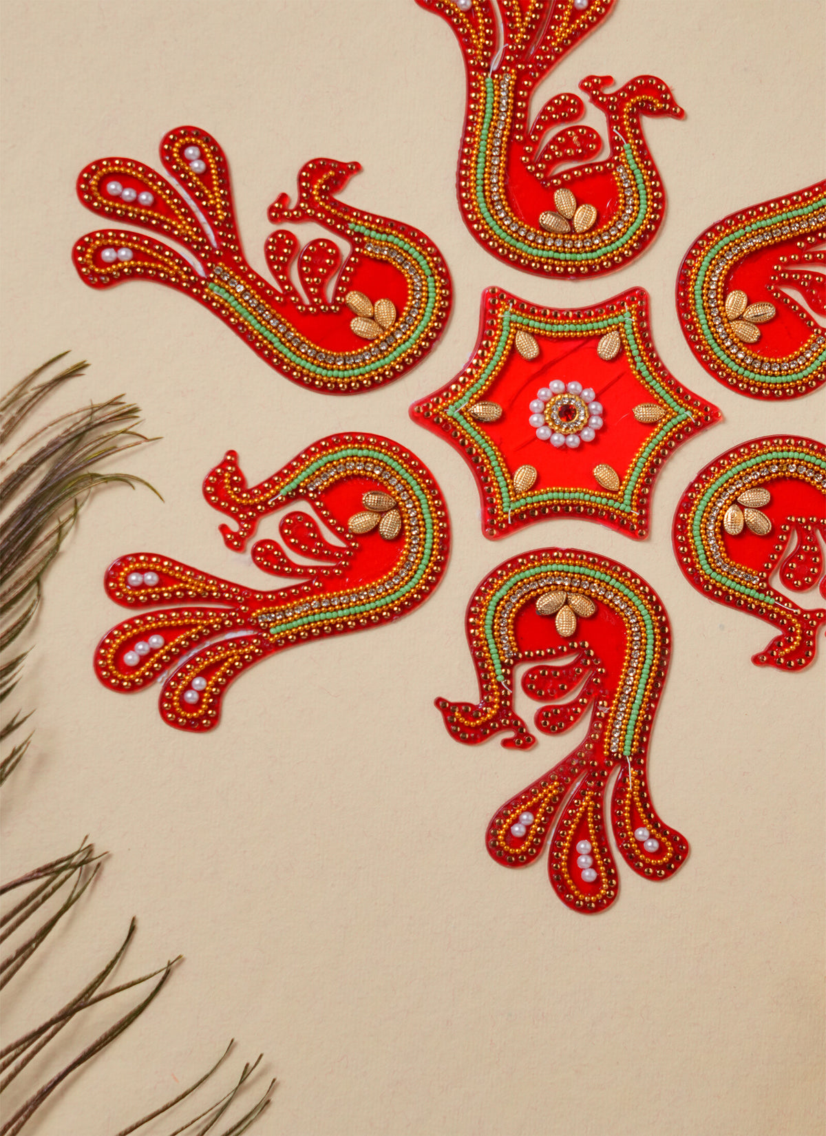 Madhoor Acrylic Peacock Rangoli Red 1 Set