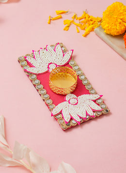 Madhoor Tealight Holder Lotus Mirror Rangoli Pink 1 Piece