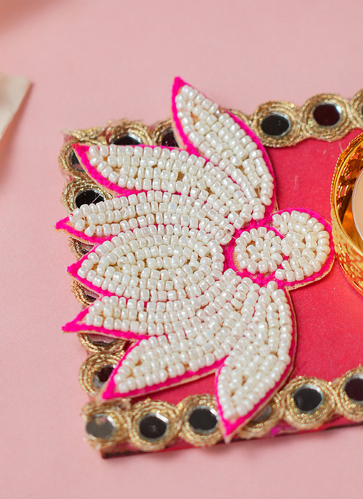 Madhoor Tealight Holder Lotus Mirror Rangoli Pink 1 Piece