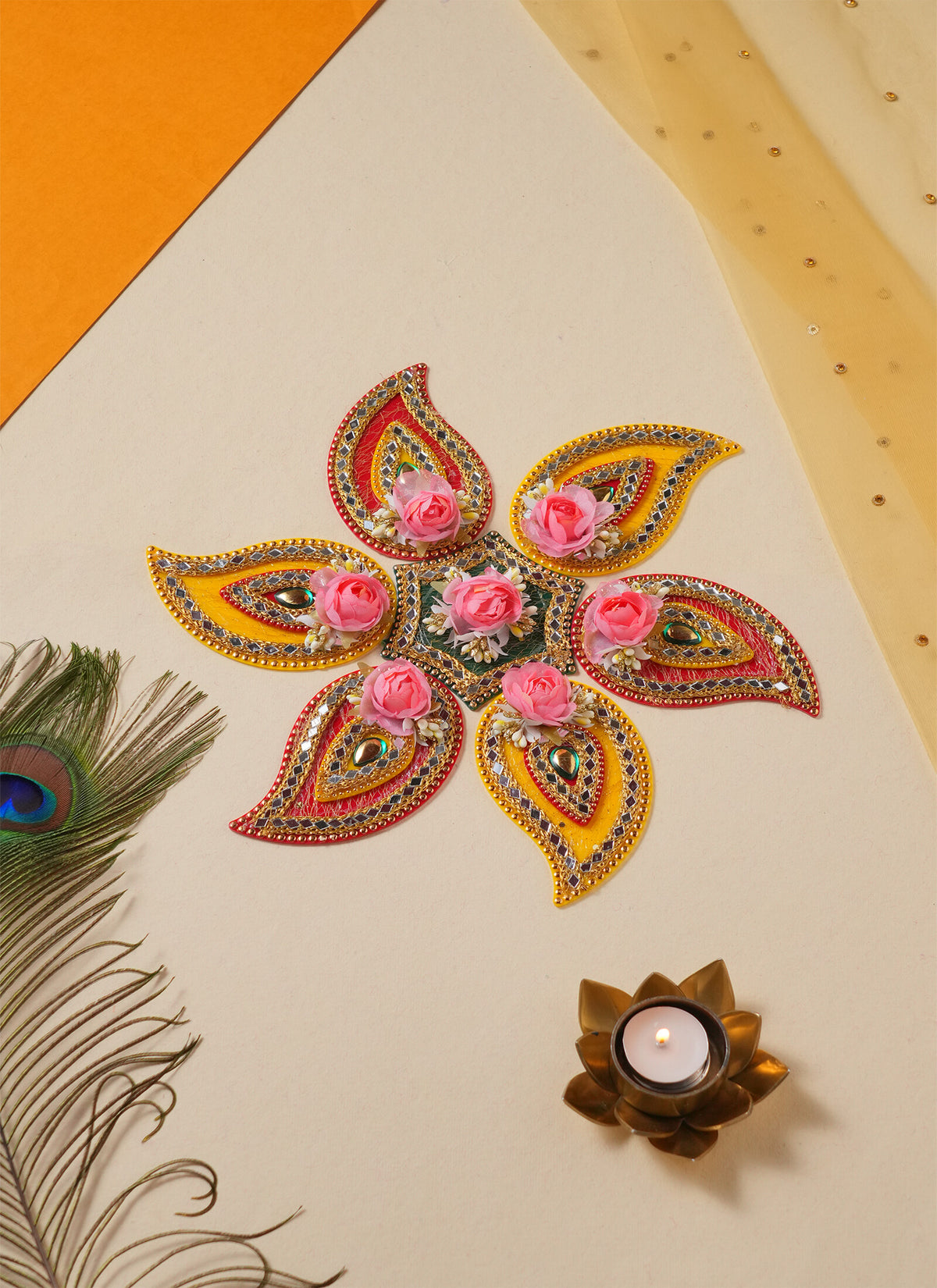 Madhoor Rangoli Yellow Rani Pink 10 Inches 1 Set