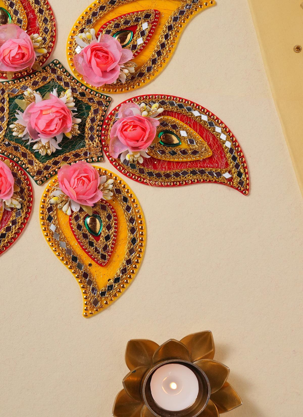 Madhoor Rangoli Yellow Rani Pink 10 Inches 1 Set