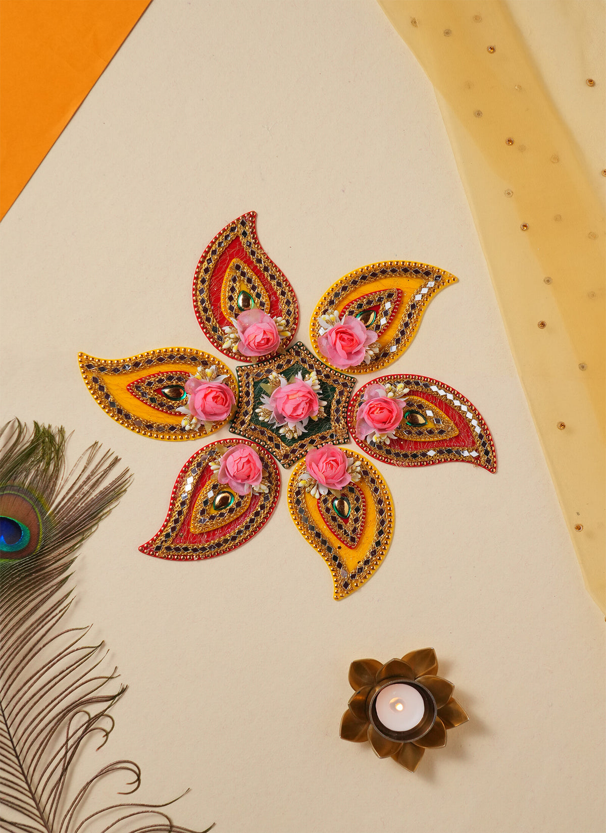 Madhoor Rangoli Yellow Rani Pink 10 Inches 1 Set