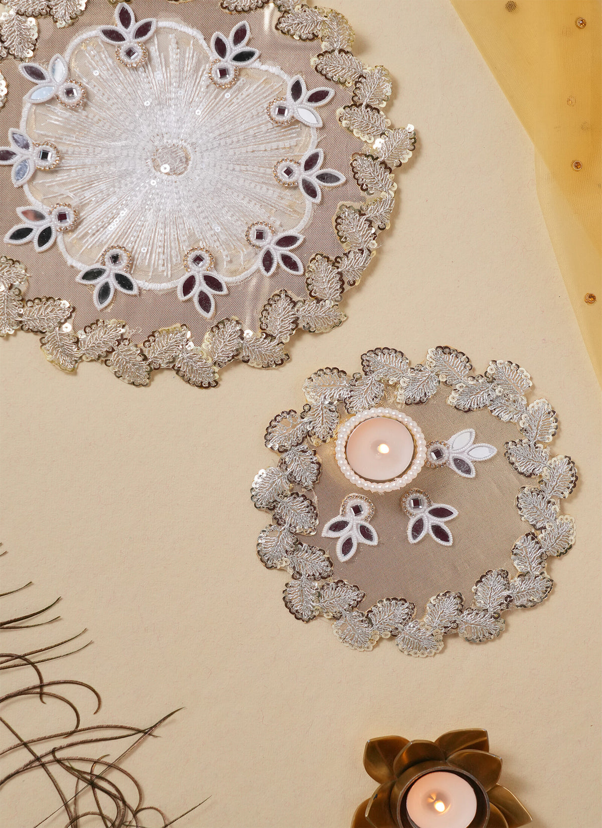 Madhoor Elegant Beaded Rangoli Gold-Tone 9 Inches 1 Set
