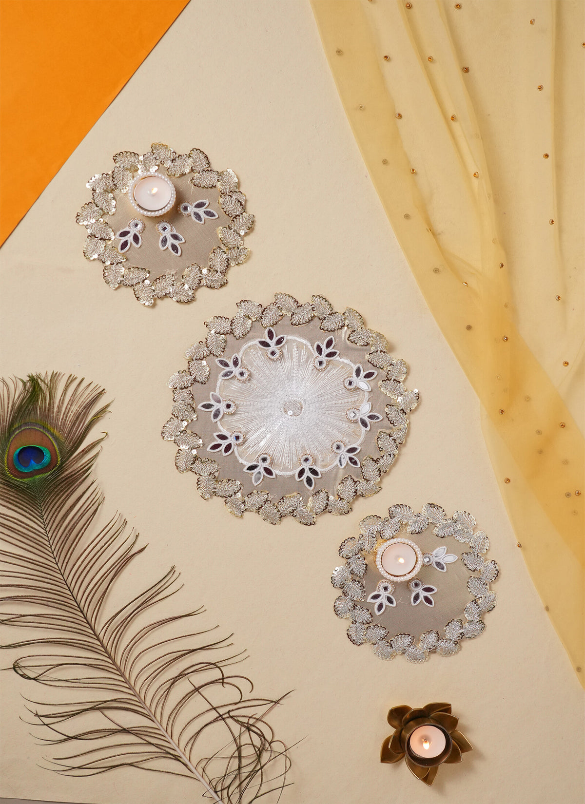 Madhoor Elegant Beaded Rangoli Gold-Tone 9 Inches 1 Set
