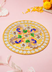 Madhoor Peacock Mirror Rangoli Yellow 10 Inches 1 Piece
