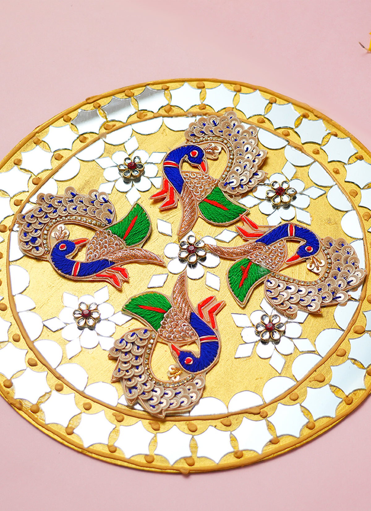 Madhoor Peacock Mirror Rangoli Yellow 10 Inches 1 Piece