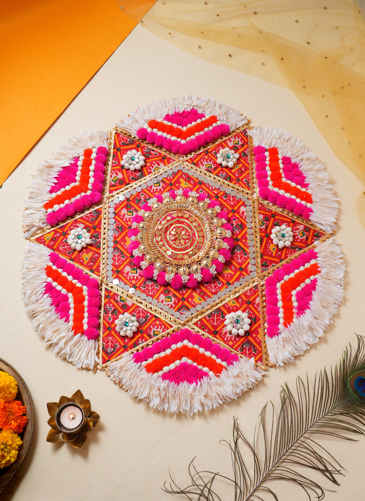 Madhoor Pompom Rangoli Pink Yellow 1 Piece