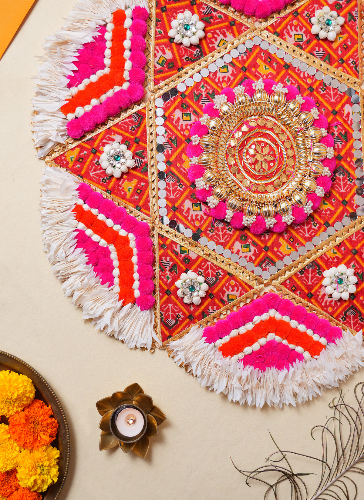 Madhoor Pompom Rangoli Pink Yellow 1 Piece