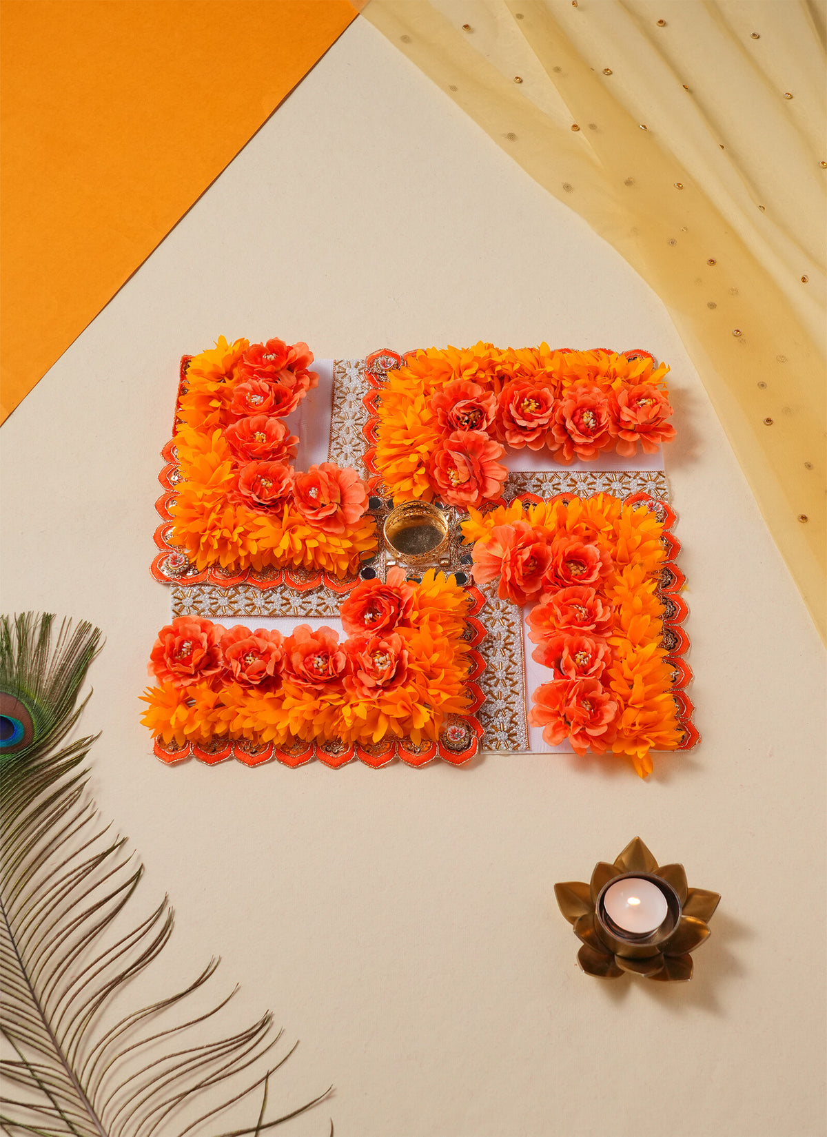 Madhoor Swastika Mirror Floral Rangoli Orange 18 Inches 1 Set