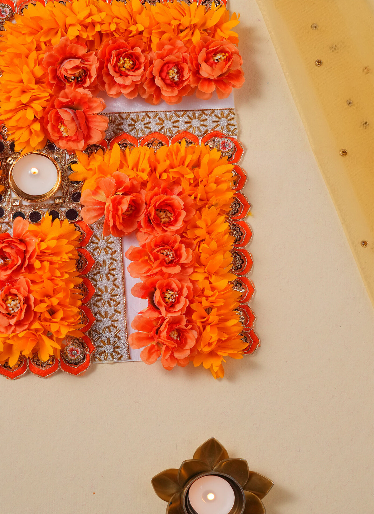 Madhoor Swastika Mirror Floral Rangoli Orange 18 Inches 1 Set