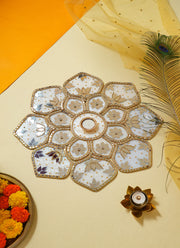 Madhoor Luxury Sequin Mirror Rangoli White Gold-Tone 20 Inches 1 Set