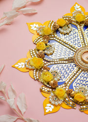Madhoor Embellished Floral Pearls Rangoli Yellow 20 Inches 1 Set