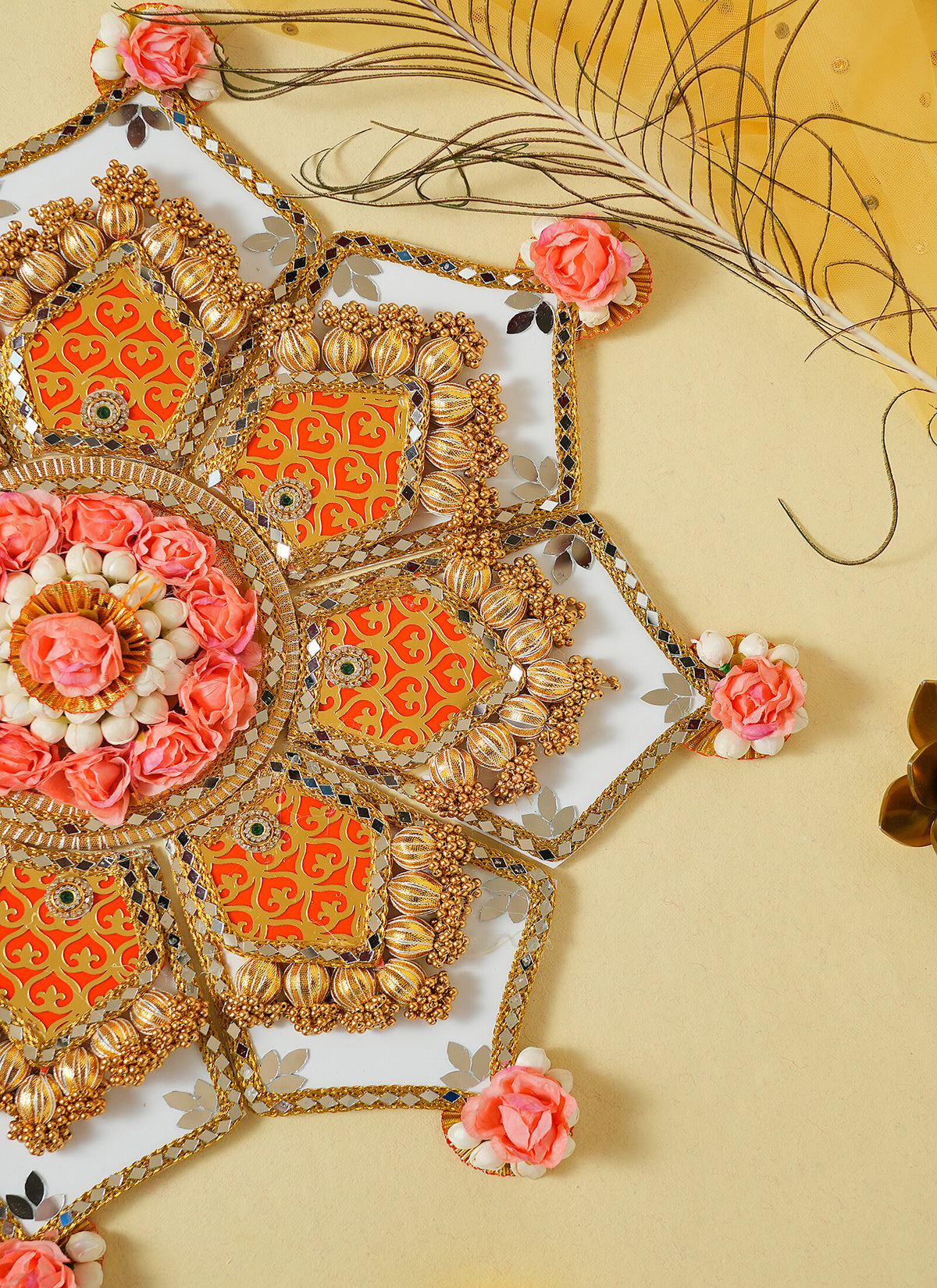 Madhoor Mirror Floral Rangoli Peach Pink 2 Feet 1 Set