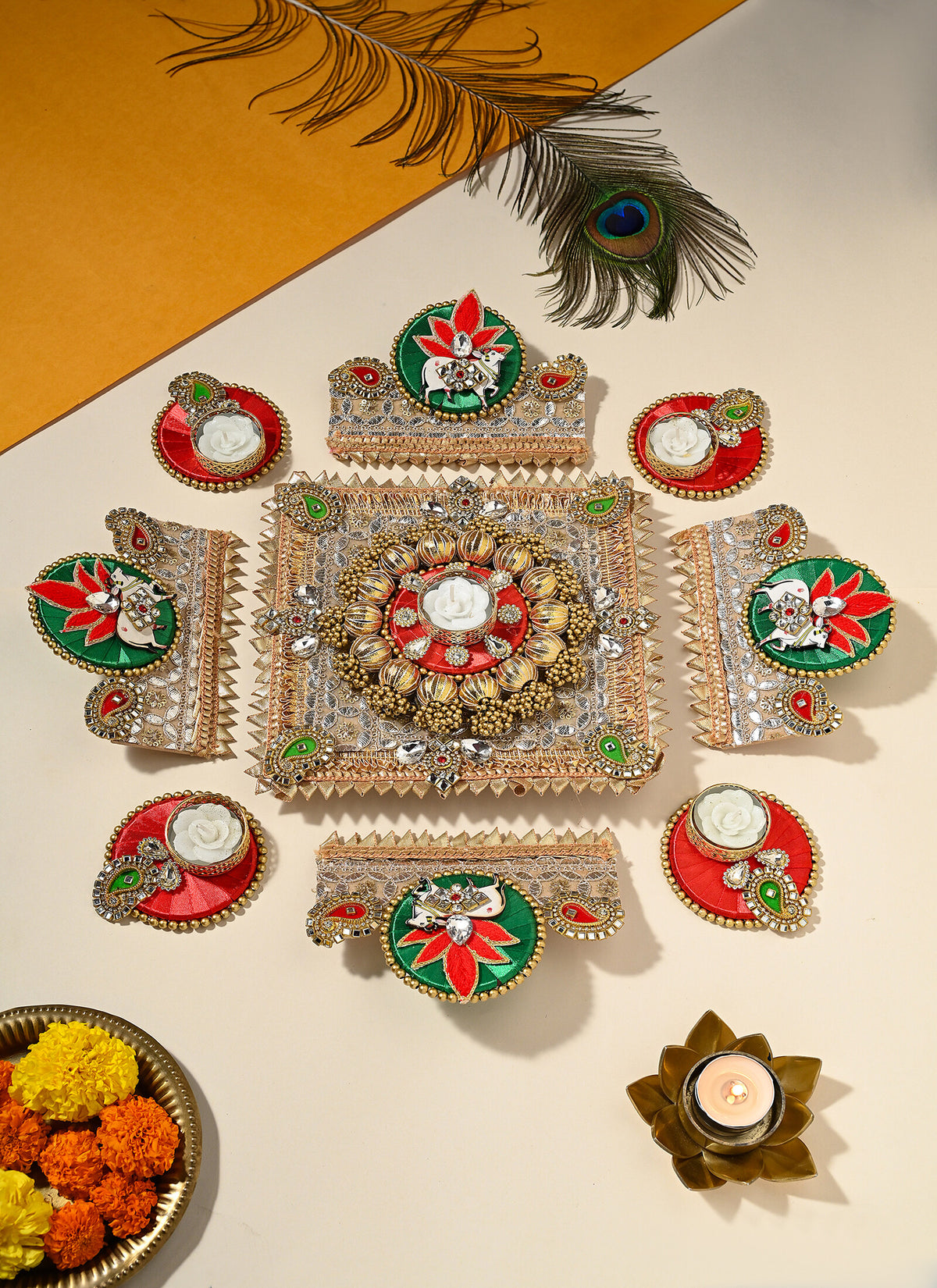 Madhoor Pichwai Rangoli Red Green 1 Set