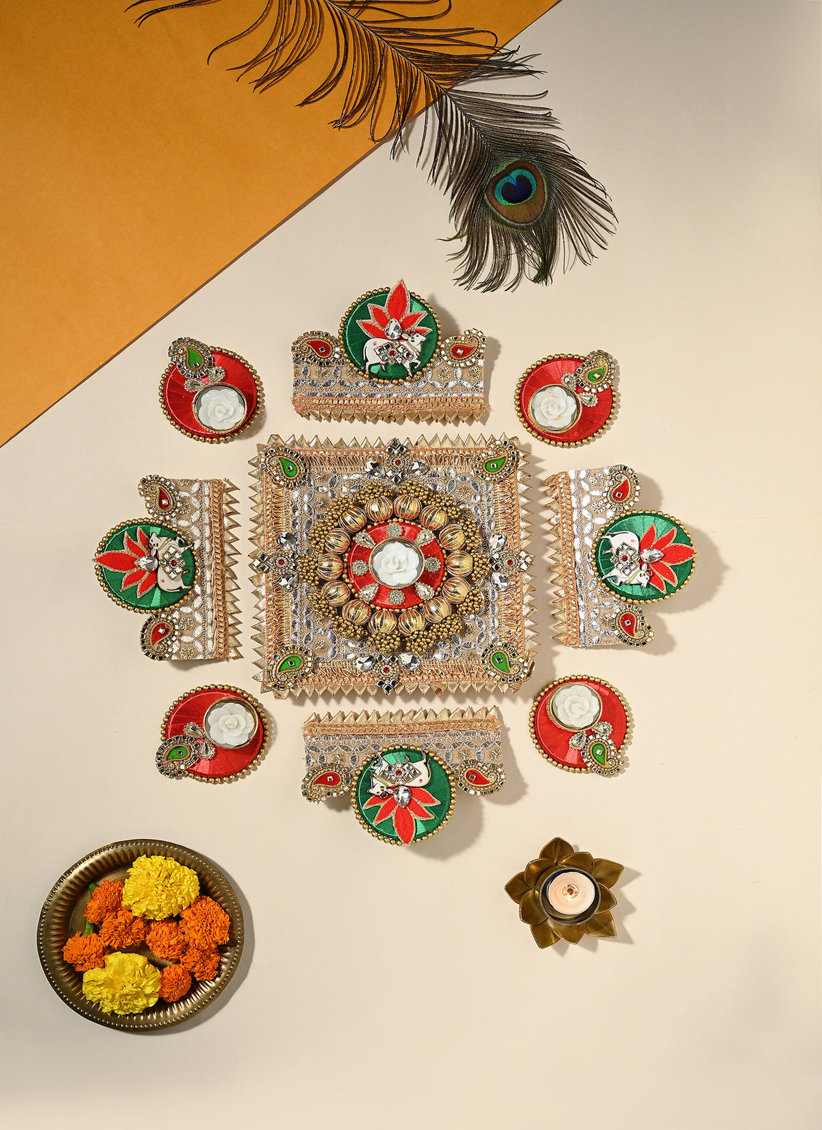 Madhoor Pichwai Rangoli Red Green 1 Set