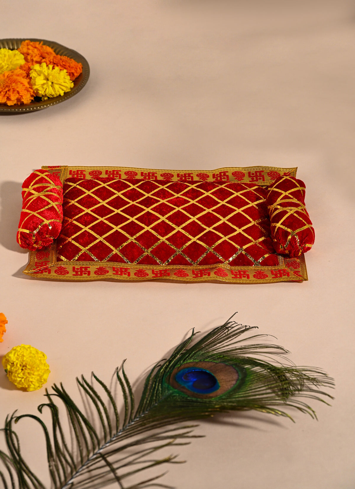 Madhoor Gaddi Idol Singhasan Gold-Tone Red 5 x 7 Inches 1 Piece