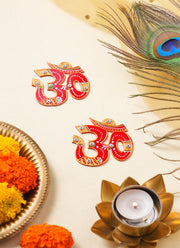 Madhoor Crystal Om Sticker Red Yellow 3 Inches 1 Pair