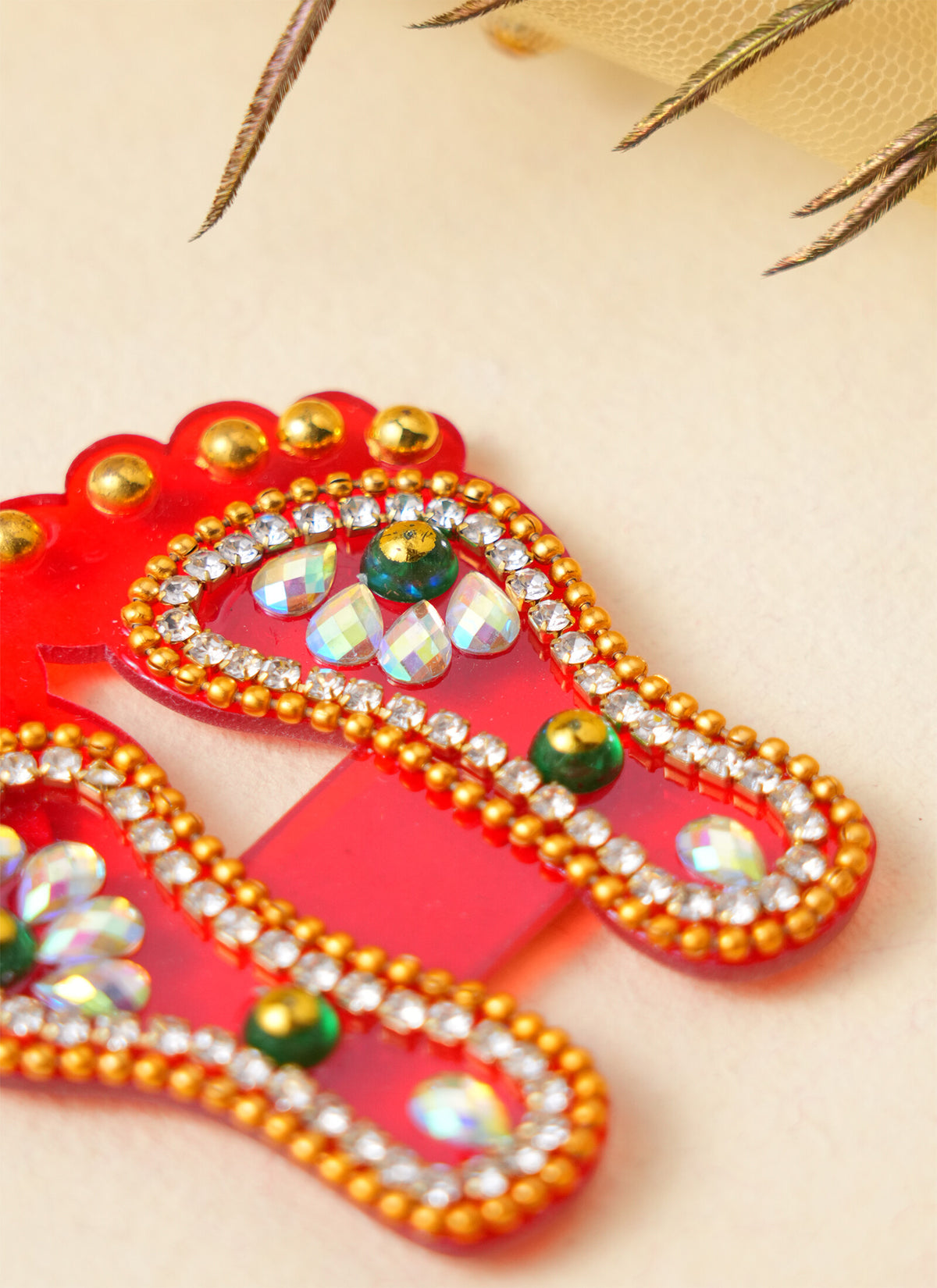 Madhoor Kundan Lakshmi Feet Pagla Gold-Tone Red 2 Inches 1 Pair