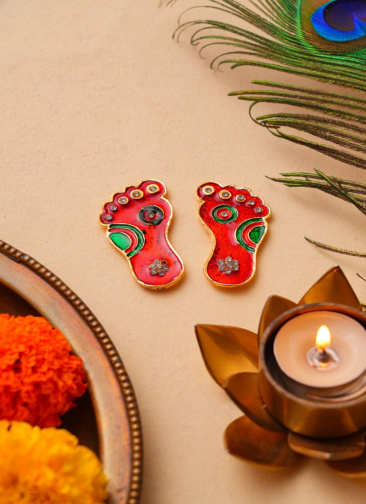 Madhoor Crystal Lakshmi Feet Pagla Red 2.2 Inches