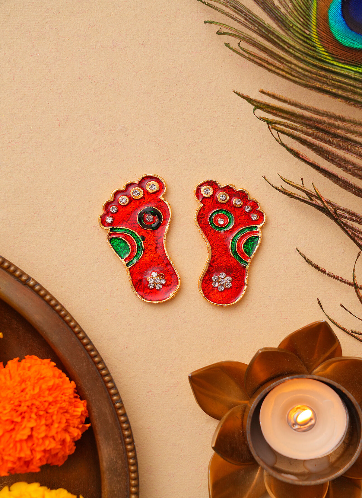 Madhoor Crystal Lakshmi Feet Pagla Red 2.2 Inches