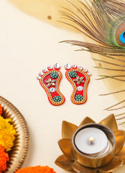 Madhoor Lakshmi Feet Pagla Gold-Tone Red Green 2.5 Inches Set of 2
