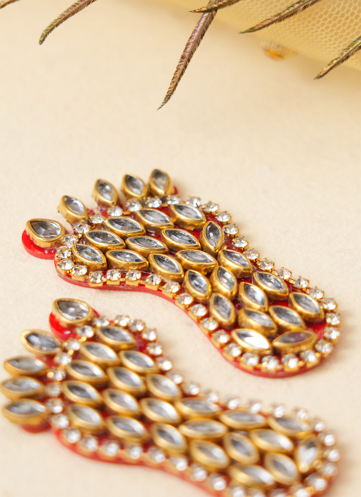Madhoor Crystal Lakshmi Feet Pagla Red 2 Inches 1 Pair