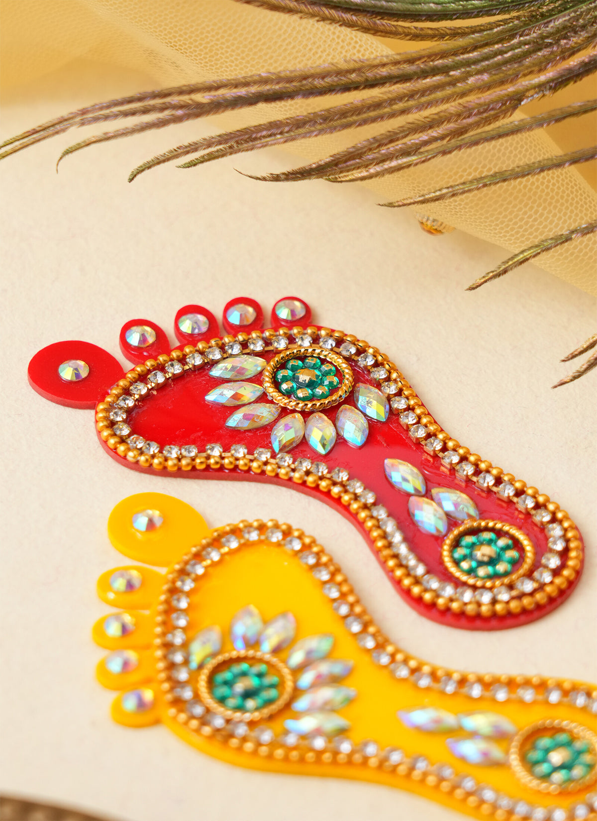 Madhoor Pearl Lakshmi Feet Pagla Red Yellow 3 Inches 1 Pair