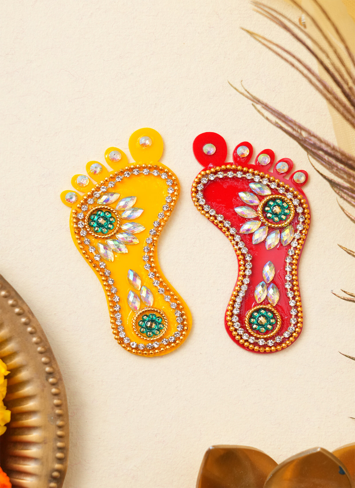 Madhoor Pearl Lakshmi Feet Pagla Red Yellow 3 Inches 1 Pair