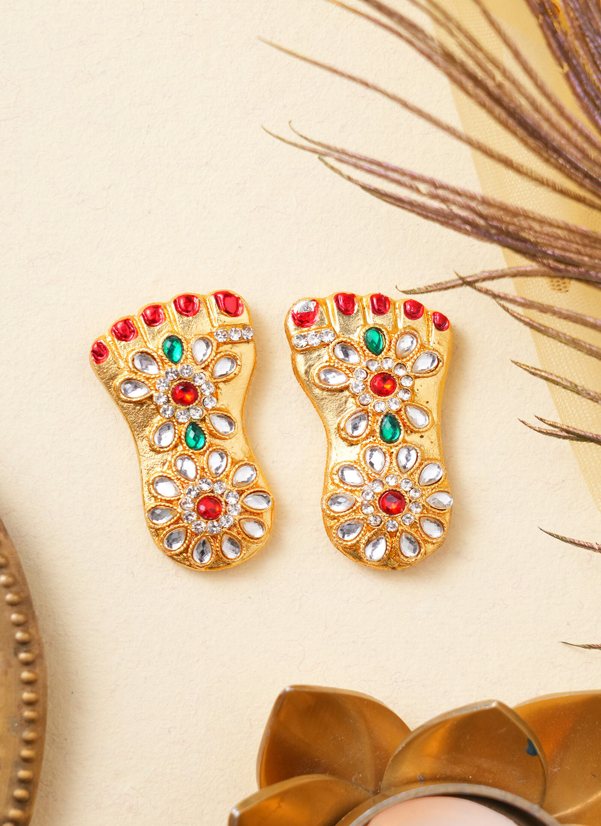 Madhoor Lakshmi Feet Pagla Red Green 3 Inches Set of 2