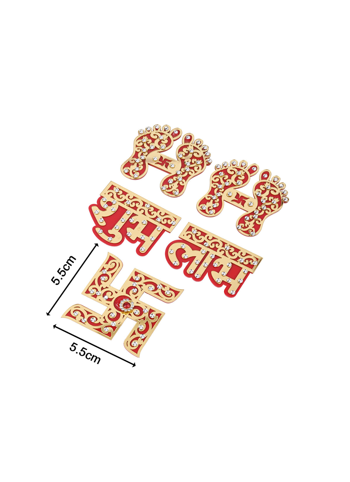 Madhoor Swastik Shubh Labh Set Lakshmi Feet Pagla Gold-Tone Red 3 Inches