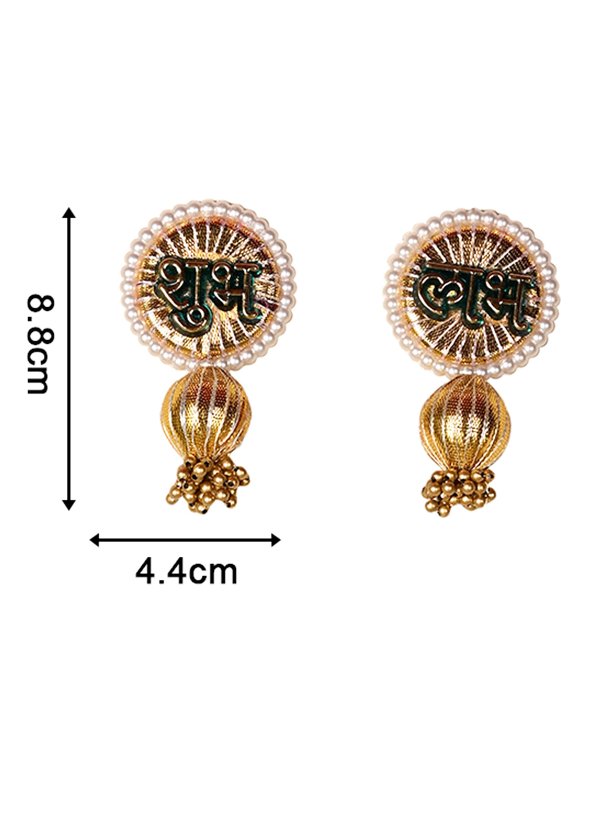 Madhoor Pearl Crystal Shubh Labh Hanging Gold-Tone Green 1 Pair