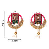 Madhoor Shell Tassel Pair Shubh Labh Hanging Gold-Tone Pink Green
